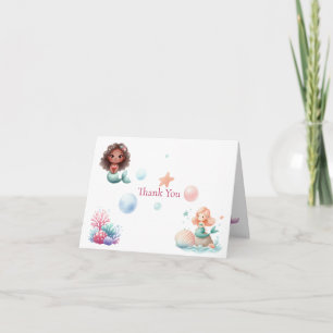 Tarjeta De Agradecimiento Chicas de cumpleaños sirena personalizables