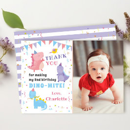 Tarjeta De Agradecimiento Chicas de dinosaurios rosados púrpuros Fiesta Dino