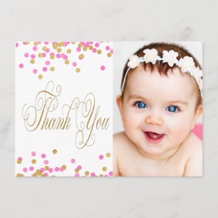 Tarjeta De Agradecimiento Chicas de fotos rosas y doradas gracias a las tarj