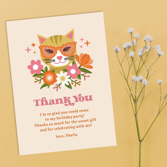 Tarjeta De Agradecimiento Chicas de gatos florales cutáneos cumpleaños (Subido por el creador)