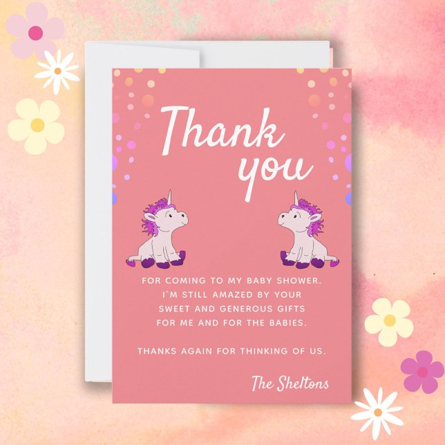 Tarjeta De Agradecimiento Chicas de Gemelos Rosa de Unicornio (Subido por el creador)