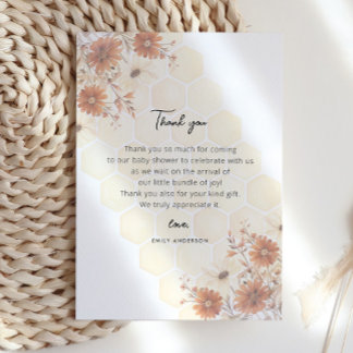 Tarjeta De Agradecimiento Chicas de Honey Buzzy Boho Wildflower Baby Shower