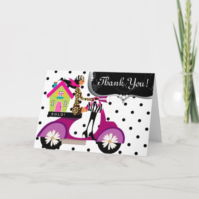 Tarjeta De Agradecimiento Chicas de Scooter de Real Estate Gracias (Anverso)