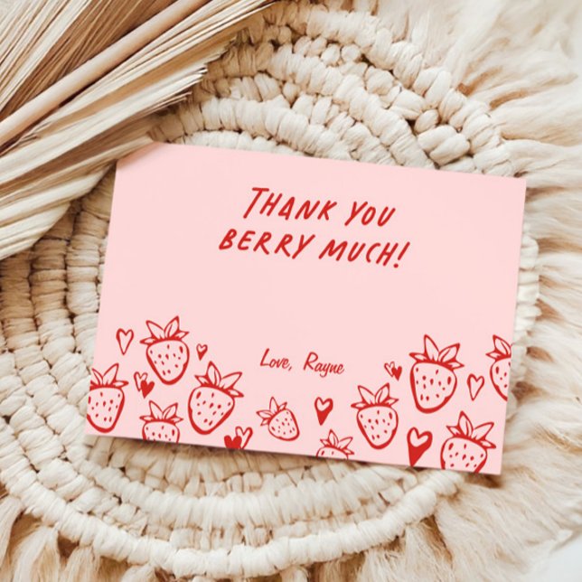 Tarjeta De Agradecimiento Chicas de Strawberry Whimsical Coquette Bow (Subido por el creador)