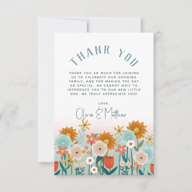 Tarjeta De Agradecimiento Chicas Elegant Floral Gracias Baby Shower (Anverso)