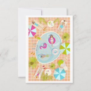 Tarjeta De Agradecimiento Chicas en bikini y chicos jugando juego de piscina