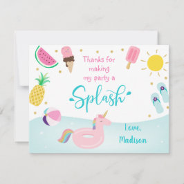 Tarjeta De Agradecimiento Chicas Fiesta de la piscina Cumpleaños Gracias