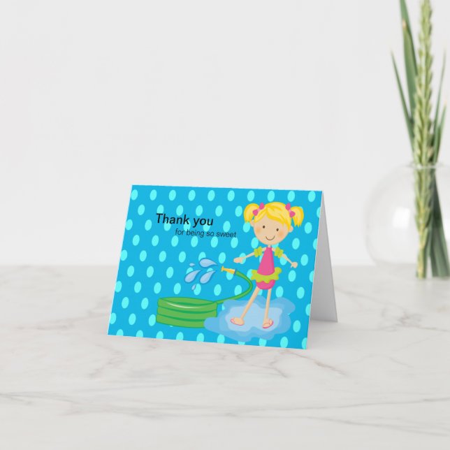 Tarjeta De Agradecimiento Chicas Fiesta de piscina azul Hose Thank You Card (Anverso)