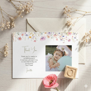 Tarjeta De Agradecimiento Chicas Flores Silvestres Cumpleaños 1 Año Fiesta C