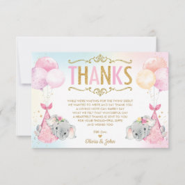 Tarjeta De Agradecimiento Chicas gemelos elefantes Baby Shower se rompen