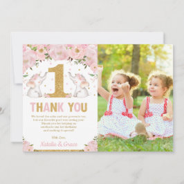 Tarjeta De Agradecimiento Chicas gemelos Primer cumpleaños foto de elefante 