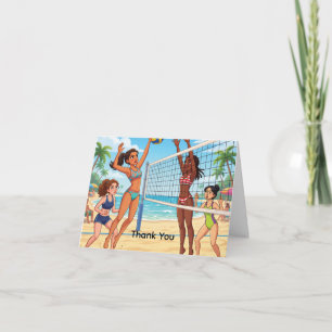 Tarjeta De Agradecimiento Chicas Jugando Voleibol de Playa   Personalizar