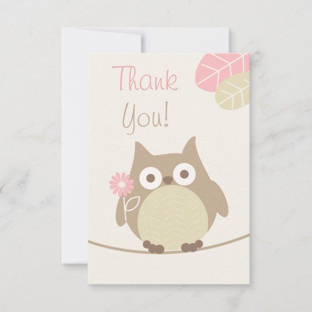 Tarjeta De Agradecimiento Chicas Owl Baby Shower Gracias (Anverso)