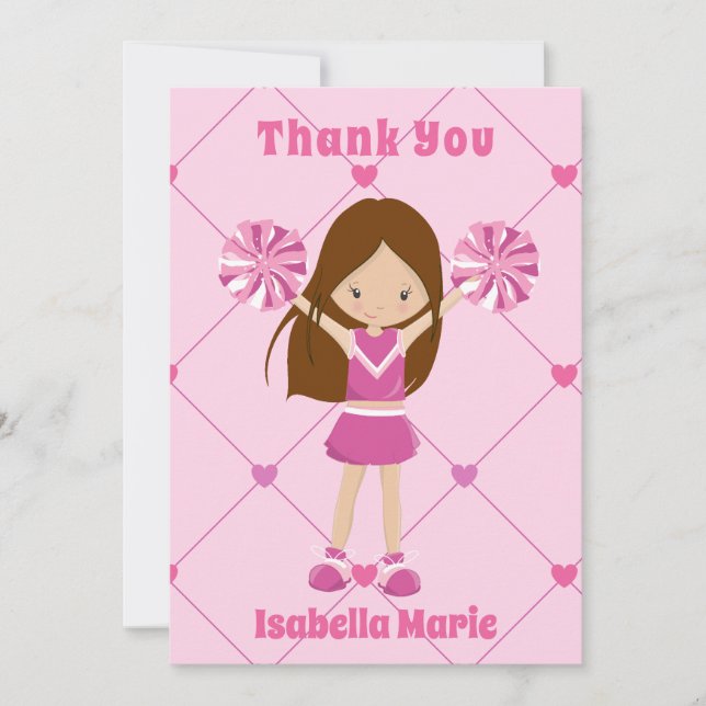 Tarjeta De Agradecimiento Chicas Personalizados rosados y animadores amables (Anverso)