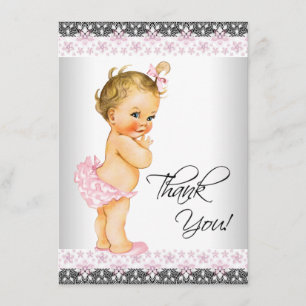 Tarjeta De Agradecimiento Chicas Rosa Baby Shower Gracias