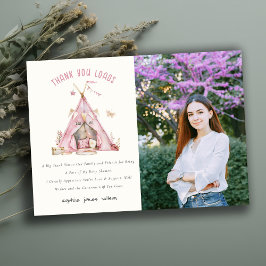 Tarjeta De Agradecimiento Chicas rosados Tent Sleepover Slumber Foto Cumplea