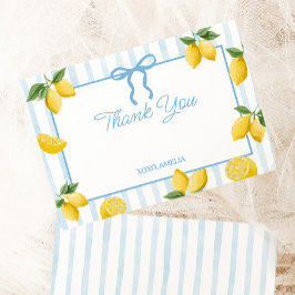 Tarjeta De Agradecimiento Chicas Whimsical Blue Bow Lemon Amalfi Cumpleaños