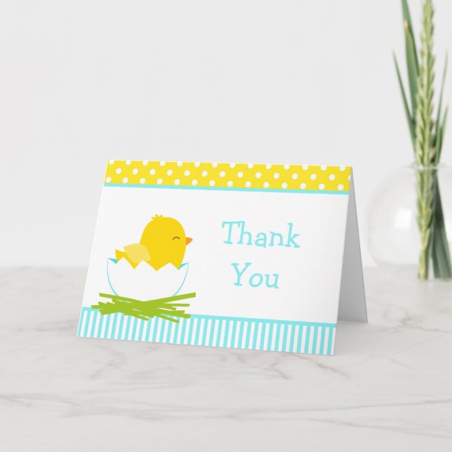 Tarjeta De Agradecimiento Chick azul y amarillo gracias (Anverso)