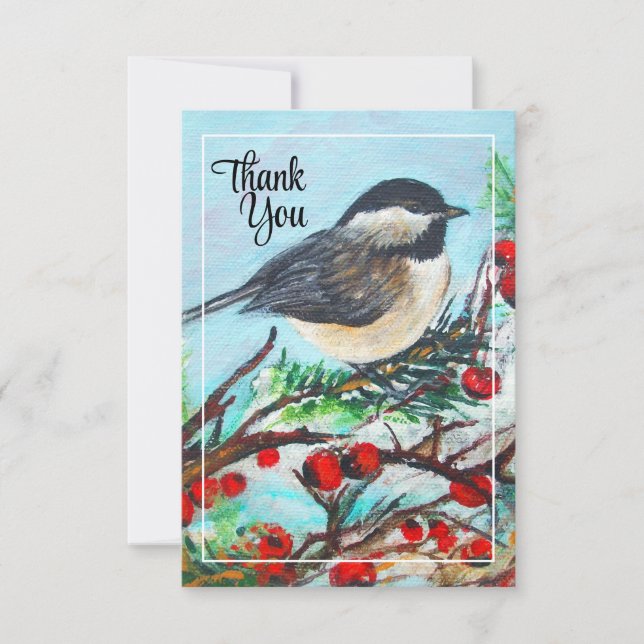 Tarjeta De Agradecimiento Chickadee Winter Gracias (Anverso)