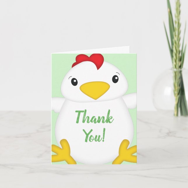 Tarjeta De Agradecimiento Chicken Baby Shower Green (Anverso)
