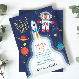 Tarjeta De Agradecimiento Chico Astronauta Espacio Exterior Foto Cumpleaños
