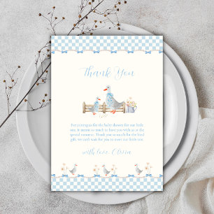 Tarjeta De Agradecimiento Chico Azul a Cuadros Preppy Silly Goose Baby Showe