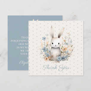 Tarjeta De Agradecimiento Chico Bebé Azul Conejo y Flores Baby Shower