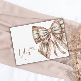 Tarjeta De Agradecimiento Chico Bebé Elegante Rosa Lazo de Encaje y Perla pa