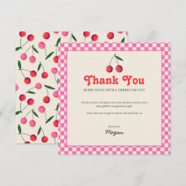Tarjeta De Agradecimiento Chico Cereza Shower de Retrospectiva para Bebe