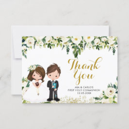 Tarjeta De Agradecimiento Chico Chica Floral Primera Comunión Gracias Tarjet
