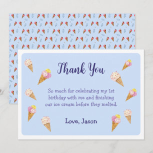 Tarjeta De Agradecimiento Chico Cumpleaños Fiesta Cono de Helado Azul Lindo