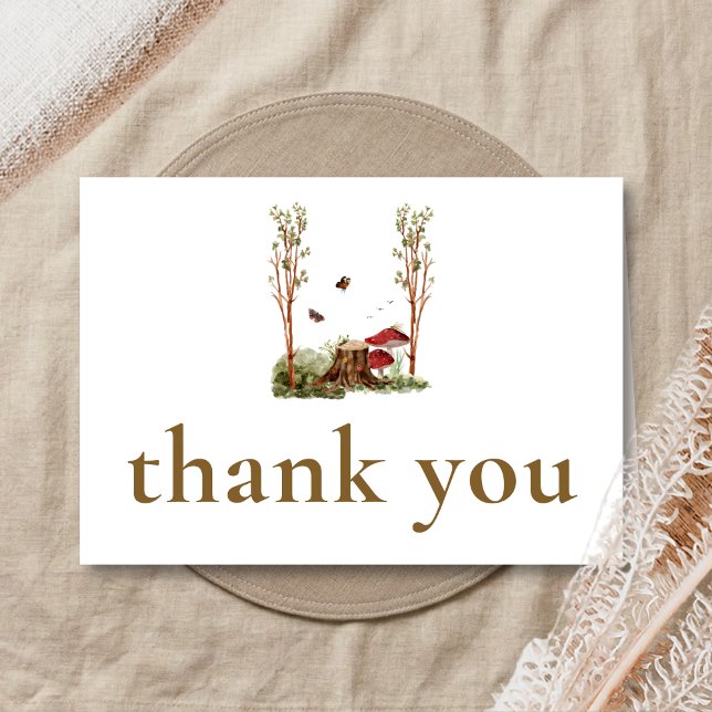 Tarjeta De Agradecimiento Chico de Bosque y Hongos Rústicos - Baby Shower (Mushroom Rustic Woodland Baby Shower Thank You Card)