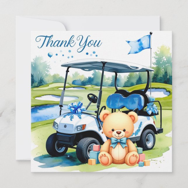 Tarjeta De Agradecimiento Chico de ducha de bebé de golf  (Anverso)