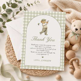 Tarjeta De Agradecimiento Chico de golf de cuadros verdes Baby Shower