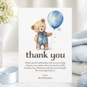 Tarjeta De Agradecimiento Chico de oso de peluche Baby Shower
