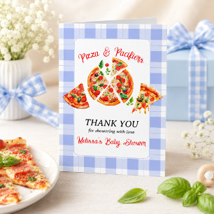 Tarjeta De Agradecimiento Chico de Pizza y Chupetes Azul a Cuadros Baby Show