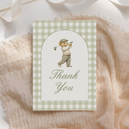 Tarjeta De Agradecimiento Chico de shower de bebé de golf de gingham verde