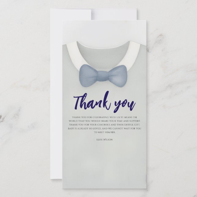 Tarjeta De Agradecimiento Chico ducha de bebé autum otoño azul burlap bodysu (Anverso)