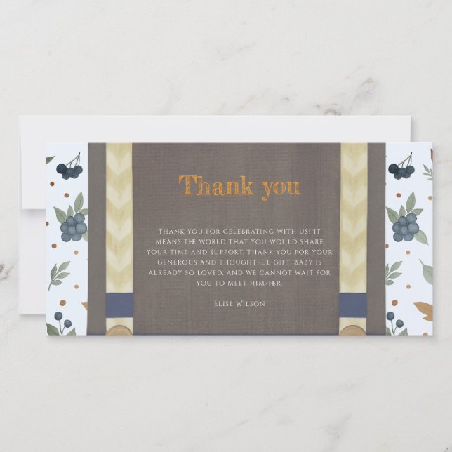 Tarjeta De Agradecimiento Chico ducha de bebé autum otoño azul burlap bodysu (Anverso)