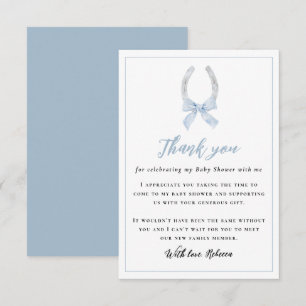 Tarjeta De Agradecimiento Chico Ducha de Bebé Azul Moderno Caballo Ecuestre