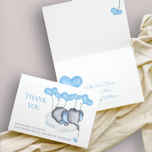 Tarjeta De Agradecimiento Chico Elefante en Globo Azul Cumpleaños de Nube Ba
