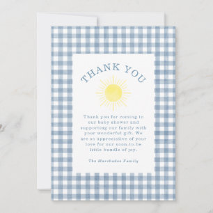 Tarjeta De Agradecimiento Chico Llega El Hijo Azul A Cuadros Baby Shower