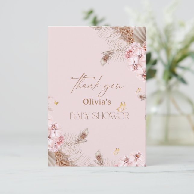 Tarjeta De Agradecimiento Chico Shower de hierba de Pampas Boho (Anverso de pie)