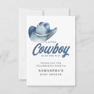 Tarjeta De Agradecimiento Chico Vaquero Azul Baby Shower Occidental 