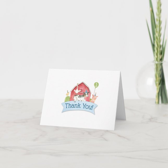 Tarjeta De Agradecimiento Chicos Azul Granja de Barnyard Cumpleaños (Anverso)