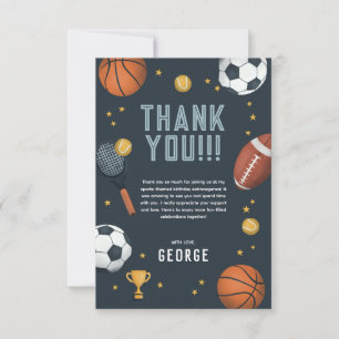 Tarjeta De Agradecimiento Chicos Cumpleaños Deportes Azul Moderno Infantil