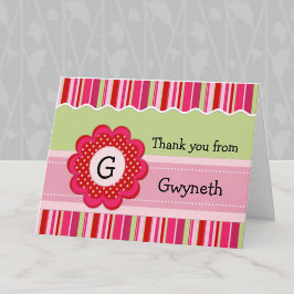 Tarjeta De Agradecimiento Child's Monogram and Stripes Thank You Card