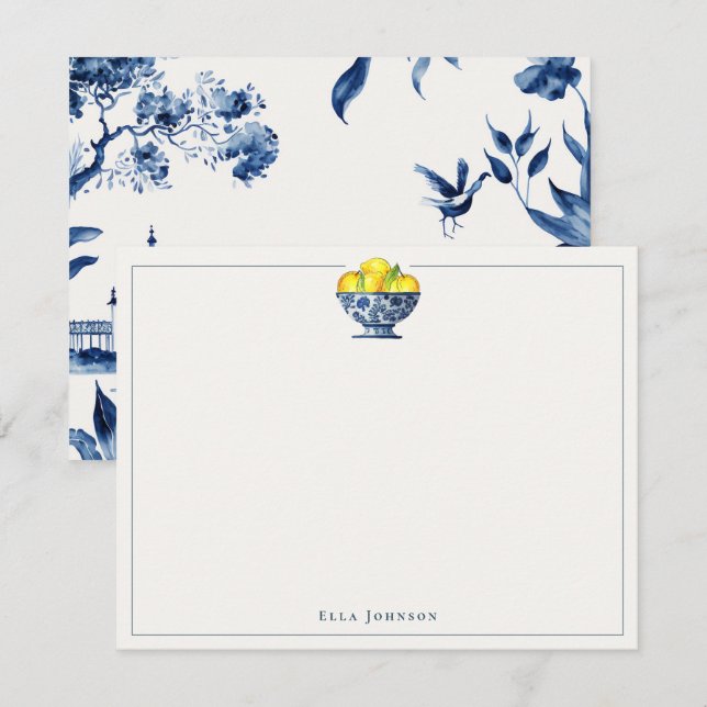 Tarjeta De Agradecimiento Chinoiserie azul y blanco (Anverso / Reverso)