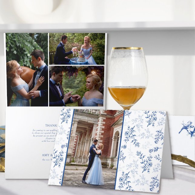 Tarjeta De Agradecimiento Chinoiserie Blue Romantic Elegance 4 Photo Boda (Wedding Photo thank you cards from the Chinoiserie Wedding Collection by Darling & May)