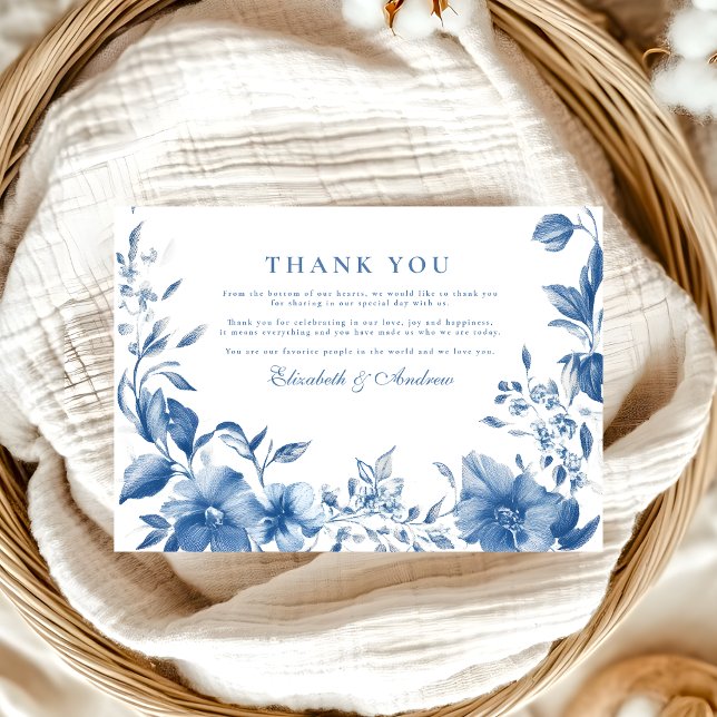 Tarjeta De Agradecimiento Chinoiserie Boda floral Blue Victorian French (Subido por el creador)